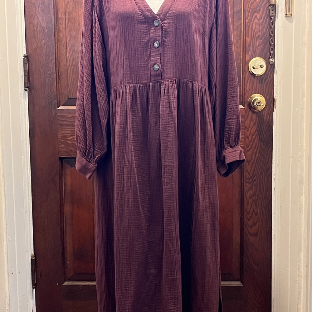 Madewell Purple Long Sleeve V-Neck Sundress